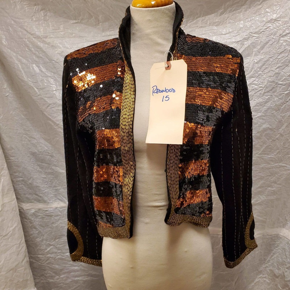 Semplice Women's Black Striped Sequin Jacket, Size M